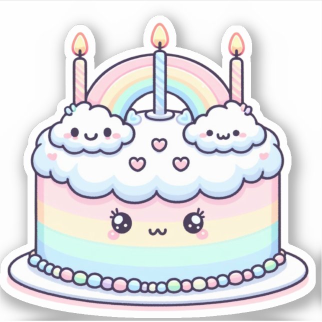 Sticker mignon gâteau d'anniversaire nuageux (Devant)
