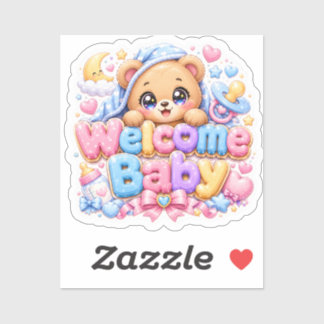 Sticker Mignon Kawaii Bienvenue Bébé Ours en Peluche Rose