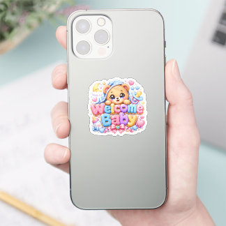 Sticker Mignon Kawaii Bienvenue Bébé Ours en Peluche Rose