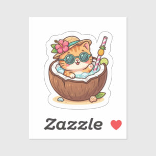 Sticker Mignon Kawaii Chat Cocotier Lunettes Été BSticker