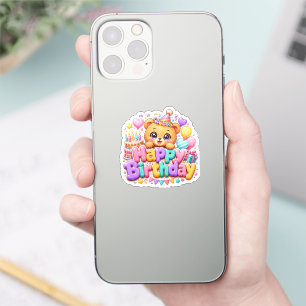 Sticker Mignon Kawaii Joyeux Anniversaire Ours en Peluche 