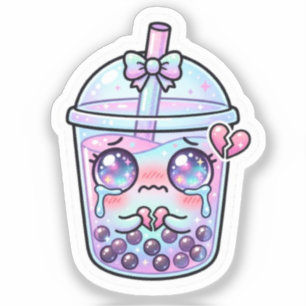 Sticker Mignon Kawaii Triste Boba Milk Tea Pleurant avec H