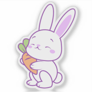Sticker Mignon Lapin Kawaii Violet Pastel avec Carotte