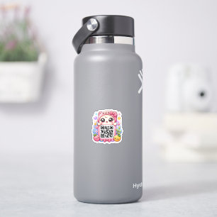 Sticker Mignon personnage de code QR rose Kawaii Floral Pa