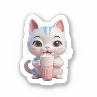 Sticker mignon petit chat manger glace