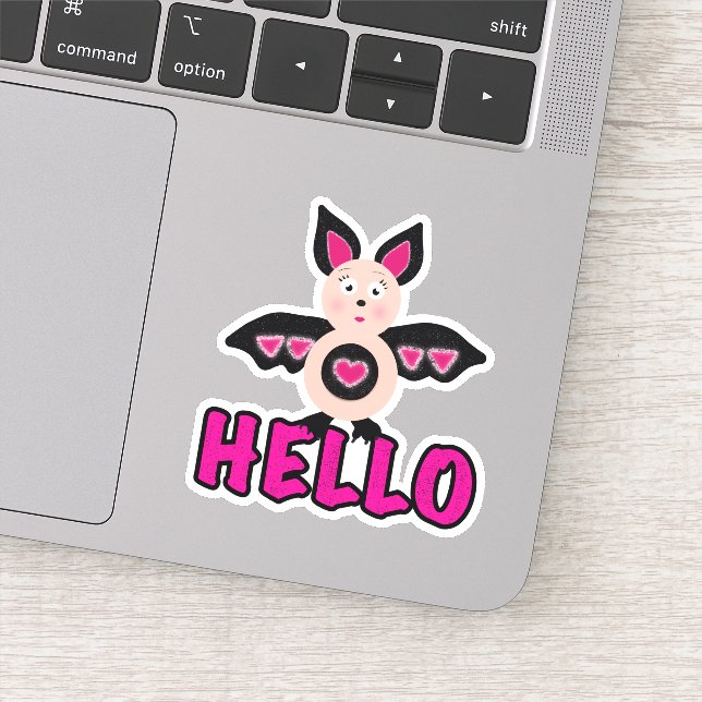 Sticker Mignonne chauve-souris avec texte Bonjour (Détail)