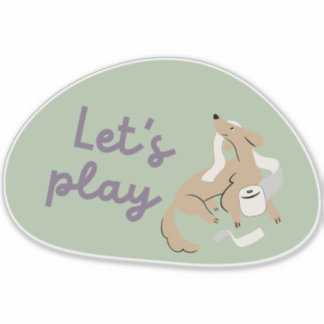 Sticker Mignonne, chien, arrière - plan vert "Jouons !" au