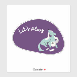 Sticker Mignonne chien, violet et aqua, "Jouons !"