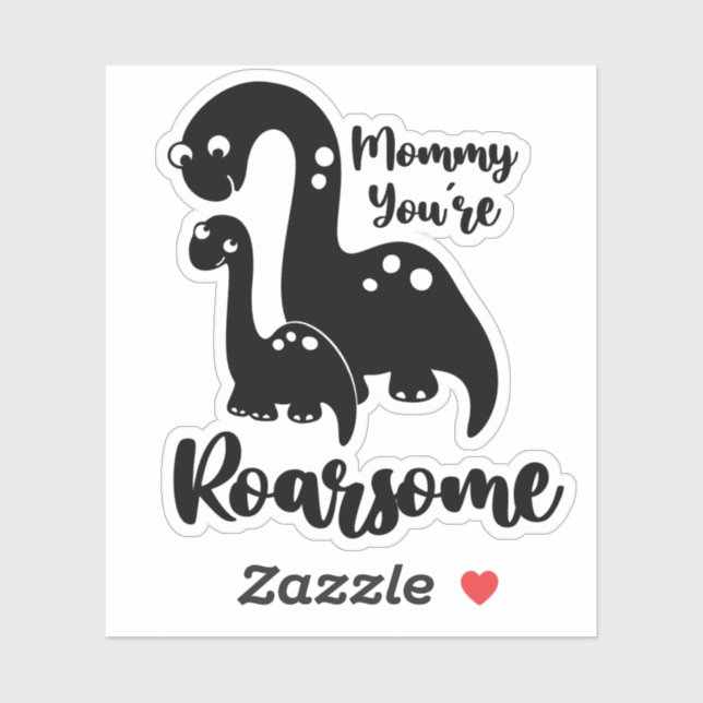 Sticker Mignonne fête des mères avec Dino maman et bébé St (Feuille)