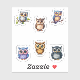 Sticker mignonne feuille d'autocollants de chouettes kawai