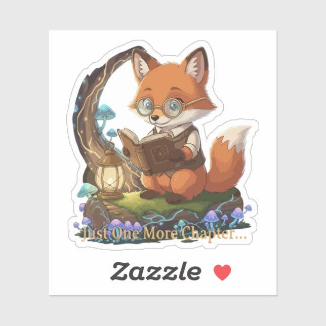 Sticker Mignonne Fox Bookworm "Just One More Chapter" Whim (Feuille)