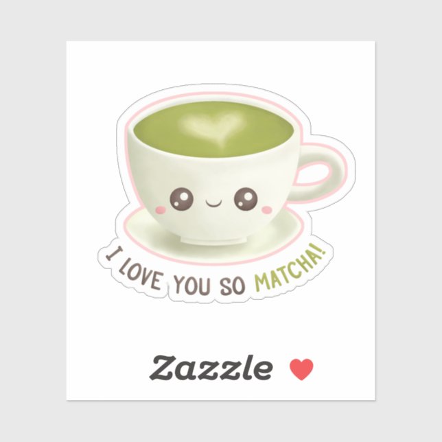 Sticker Mignonne Je T'Aime Si Matcha Latte Puns (Feuille)