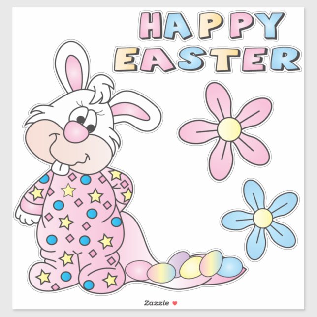 Sticker Mignonne lapin en caricature - Rose - Kiss-Cut (Feuille)
