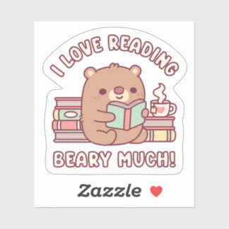 Sticker Mignonne Ours J'Aime Lire Beary Beaucoup Drôle