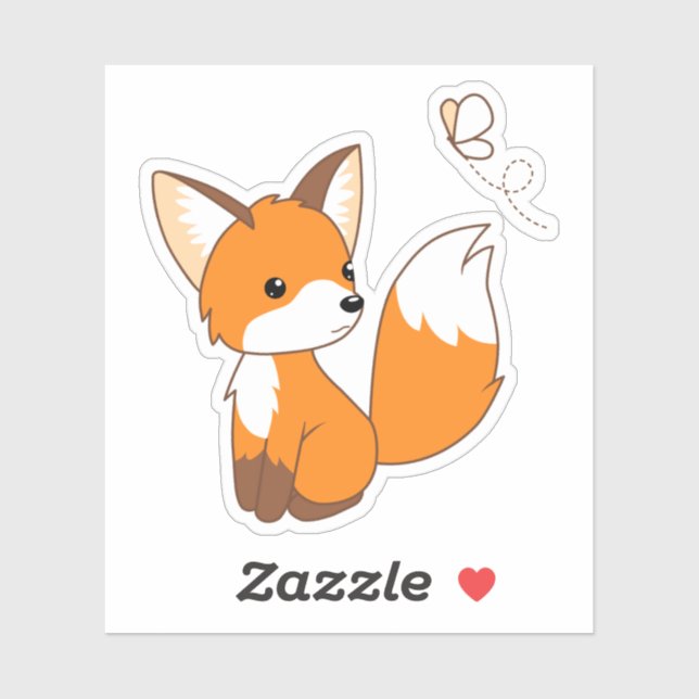 Sticker Mignonne Petit Fox à regarder papillon EP (Feuille)