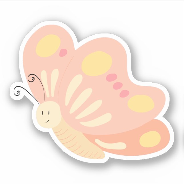 Sticker Mignonne Rose Peach Yellow Girly Butterly (Devant)