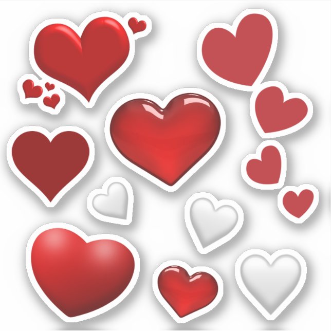 Sticker Mignonne Saint Valentin Coeurs blancs rouges (Devant)