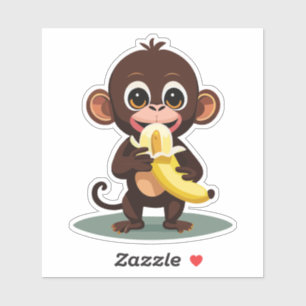 Sticker Mignonne Singe Bébé Avec Sa Banane De Repas Préfér