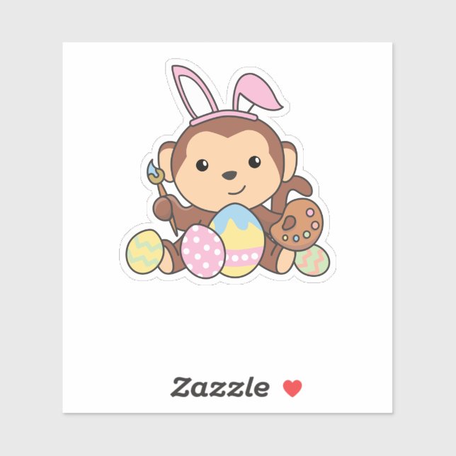 Sticker Mignonne Singe Pour Pâques Avec Oeufs De Pâques Co (Feuille)