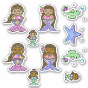 Sticker Mignonne sirène marron art de Renee