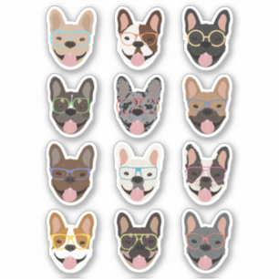 Sticker Mignons Bulldogs français portant des lunettes