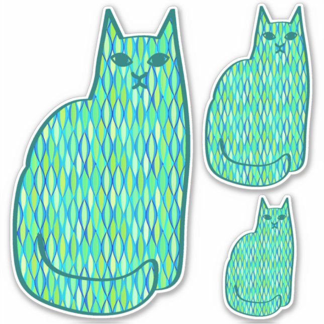 Sticker Milieu du siècle moderne Chat, Mint et Lime Vert (Devant)