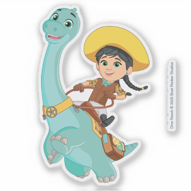 Sticker Min & Clover | Joyeux Cowgirl & Brontosaurus Ride (Devant)