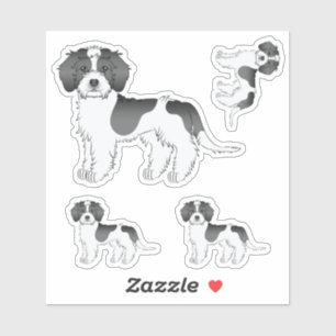 Sticker Mini Goldendoodle de dessin animé noir et blanc à