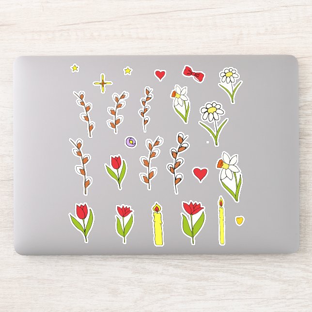 Sticker Mini mignon Happy Fleurs de Pâques dessin animé (Ordinateur)