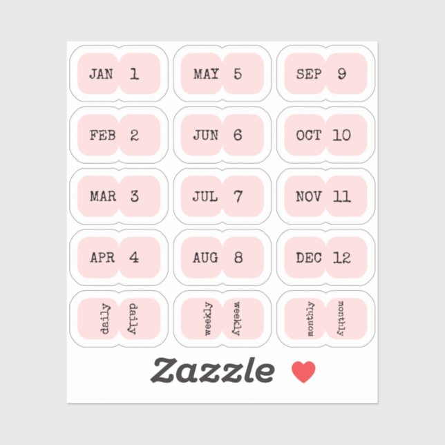 Sticker Mini Monthly Index Tabs Page Divider Pink Folded (Feuille)