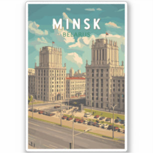 Sticker Minsk Belarus Illustration Voyage Art Vintage