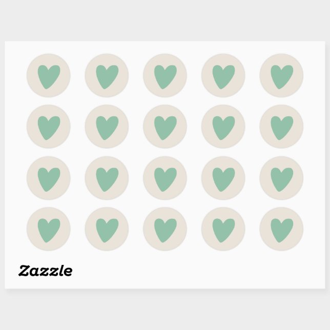 Sticker Mint Green Heart Round Set de 20 (Feuille)