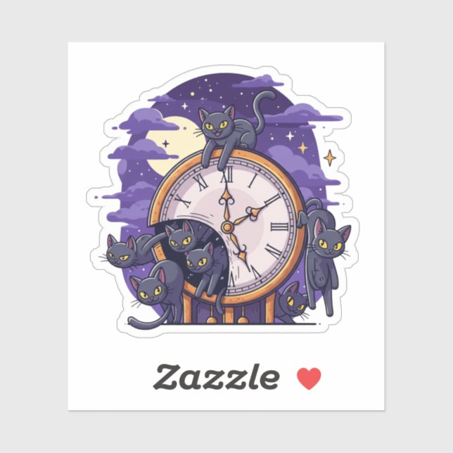 Sticker Minuit - Prise de contrôle de chats d'Halloween (Feuille)