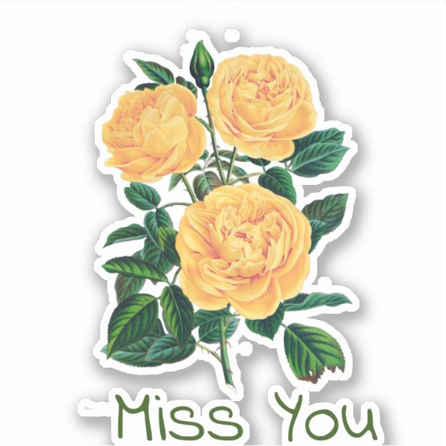 Sticker Miss You, Roses Jaunes Design, (Devant)