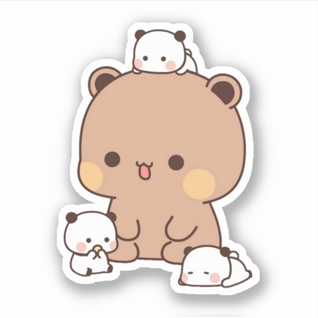 Sticker Mochi Brownie Ours Et Bébé Panda (Devant)