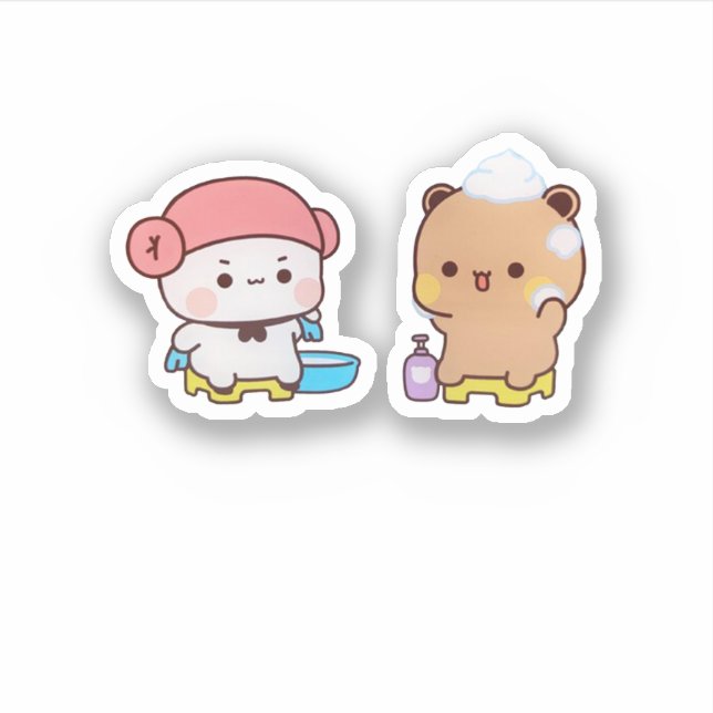 Sticker Mochi Panda Et Brownie Bear Profitent Du Bain (Devant)