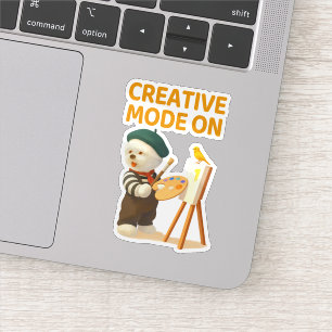 Sticker Mode Créatif Activé : Peintre Chien Bichon Artiste