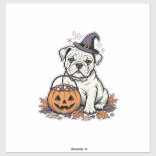 Sticker Modèle de citrouille Bulldog Halloween gravé vinta