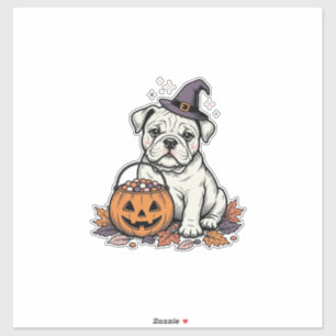 Sticker Modèle de citrouille de bouledogue d'Halloween gra
