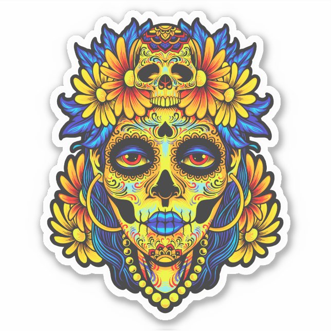 Sticker Modèle d'illustration artistique du crâne de sucre (Devant)