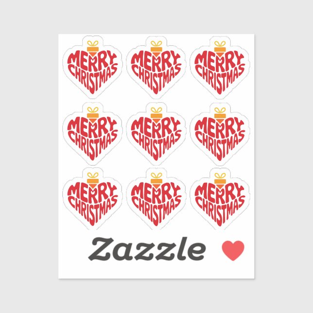 Sticker Modern Merry Christmas Red Retro Heart Typography (Feuille)