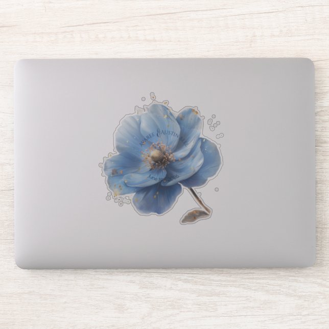 Sticker Modern Minimalist Gold and Blue Poppy (Ordinateur)