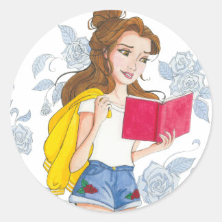 Sticker, Modern Teen Belle Reading Classic Round Sticker