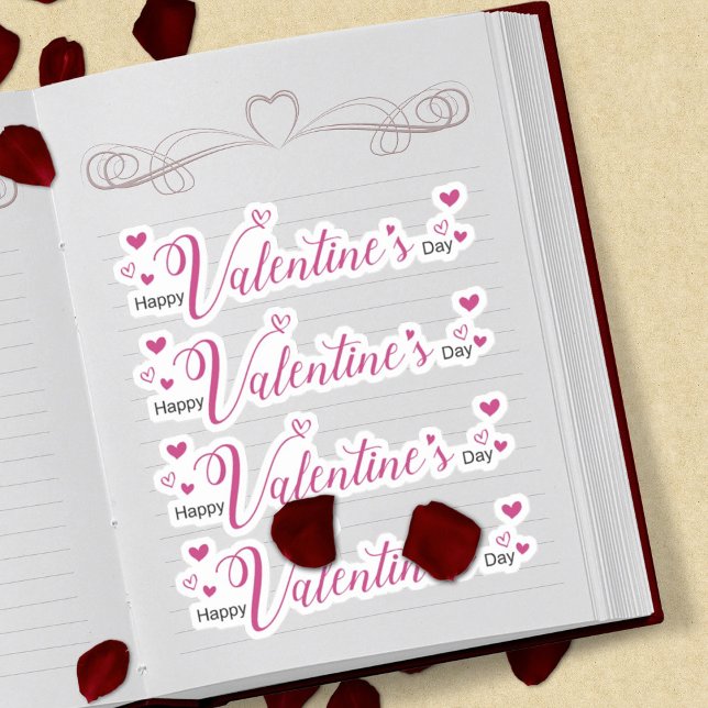 Sticker Moderne Chic Valentines Jour Pink Script Coeurs (Créateur téléchargé)