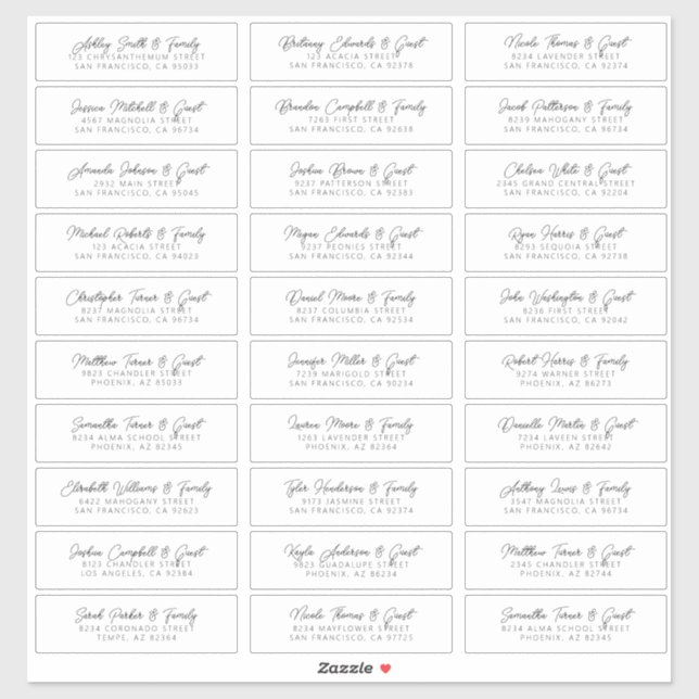 Sticker Moderne Elegant Chic Mariage Nom d'hôte Adresse (Feuille)