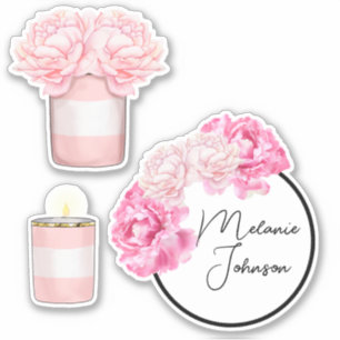 Sticker Moderne Fancy Fille mignonne Pink Stripes Floral