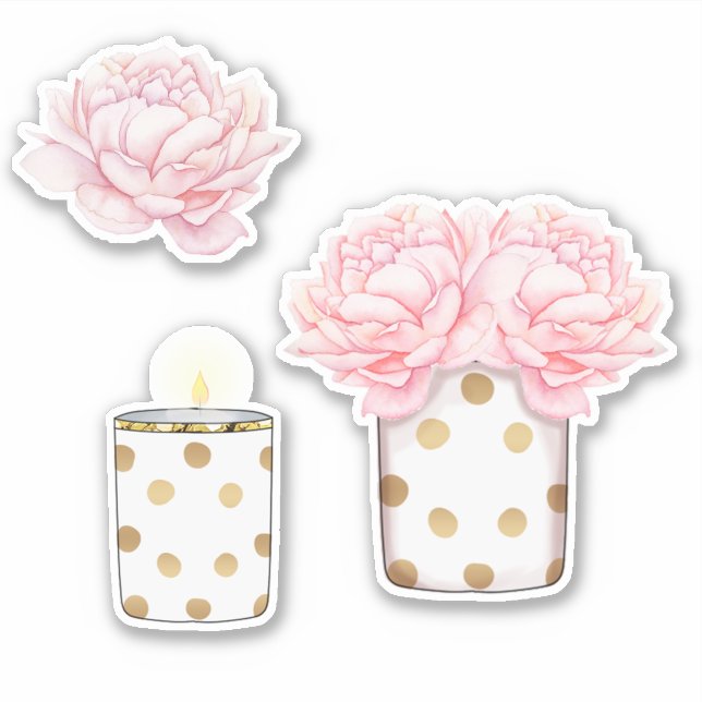 Sticker Moderne Fancy Girl mignonne Rose Dots Or Floral (Devant)