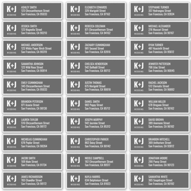 Sticker Moderne + Minimaliste Mariage Nom d'hôte Adresse (Devant)