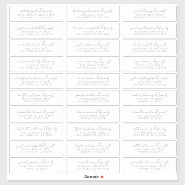 Sticker Moderne Simple Chic Mariage Nom d'hôte Adresse (Feuille)