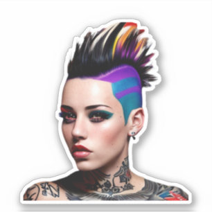 Sticker Mohawk Punk Girl Art Abstrait